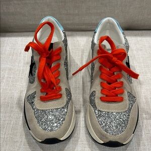 Stylish Glitter Sneakers with Orange Laces